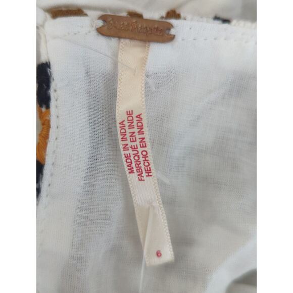 Free People Sardinia Mini White & Tan Cut Out Cotton Party Dress Size 6 NWT - Picture 12 of 15